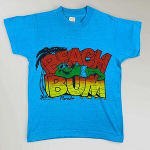 Vintage Florida Gator Beach Bum Youth T-Shirt 80s Blue Made in USA Sz Kids 10-12
